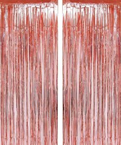 Rose Gold Metallic Foil Fringe Curtains for Birthday Engagement , Baby Shower , Holiday Celebration , Decorations - 3 X 8 ft (Pack of 2)