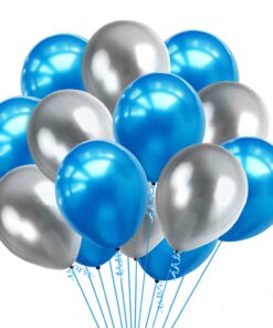 100 Blue And Silver Assorted Metallic Balloons For Baby-Bridal Shower, Birthday And Wedding Party Decoration