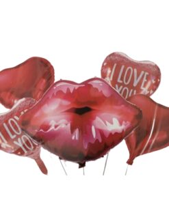 Red Heart Lip Foil Balloon 5 Pc Set for Anniversary Valentine Day Decoration