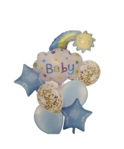 7 Pcs Set Star, Confetti, Latex Balloon & Baby Blue Foil Balloon