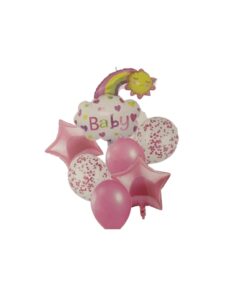 7 Pcs Set Star, Confetti, Latex Balloon & Baby Pink Foil Balloon
