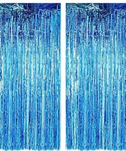 Metallic Blue Foil Fringe Curtains for Party Photo Backdrop Wedding Birthday Decor (2 Pack, Blue) – 3 X 6 ft