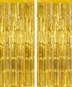 Metallic Foil Fringe Curtains for Party Photo Backdrop Wedding Birthday Decor (2 Pack, Gold) – 3 X 6 ft