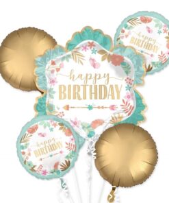 Floral Happy Birthday Foil Balloons Set of 5