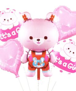 Its a Girl teddy Balloon for Decoration Items Baby Shower Props for Decorations Baby Girl foil Balloon - Pack of 5