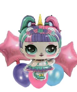 Lol Doll Cartoon Theme Foil Balloon 6 pc Set For Birthday Decoration Pink