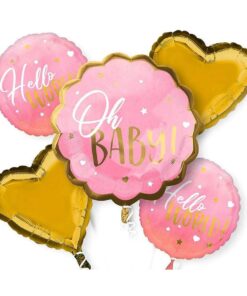 Oh Baby Pink Shower Welcome New Born Baby Decorative Foil Balloon Set of 5