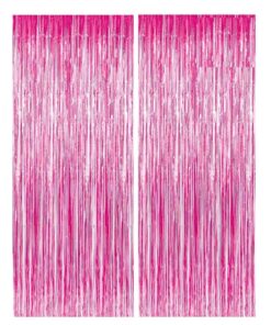 Metallic Pink Foil Fringe Curtains for Party Photo Backdrop Wedding Birthday Decor (2 Pack, Pink) – 2 X 5 ft