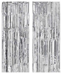 Metallic Silver Foil Fringe Curtains for Party Photo Backdrop Wedding Birthday Decor (2 Pack, Silver) – 3 X 6 ft