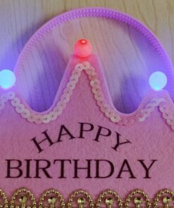 Happy Birthday Beautiful Crown with Colorful Led Lights for Kids Children Girls (Pink)