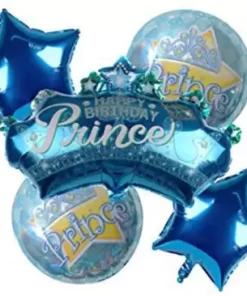 Prince Happy Birthday Foil Balloon Birthday Celebration Balloons, Birthday Theme Decoration Foil Balloon - 5 Pcs