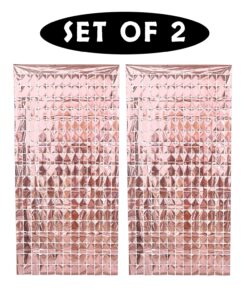 Rose Gold Foil Sequin Curtains For Birthday Decoration Foil Curtain, Anniversary Decoration Items For Home, Bachelorette, Bridal Shower (Set of 2)