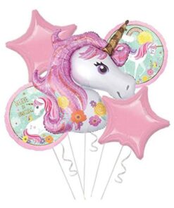 Unicorn Theme Foil Balloon Unicorn Birthday Decoration Set of 5 (Pink)