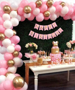 Happy Birthday Combo - Pink, Silver & Golden Balloon, Pink Happy Birthday Banner Set of 105 Pieces
