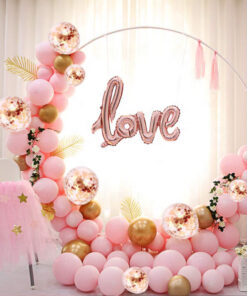Pink Latex Balloon, Gold Metallic Balloon, RoseGold Confetti Balloon, RoseGold Love Foil & Pink Tissue Tassel(76 Pieces)