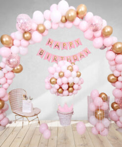 Pink Latex Balloon, Gold Metallic Balloon, Silver Metallic Balloon, RoseGold Confetti Balloon & Pink Happy Birthday Banner (120 Pcs)