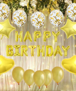Gold Metallic Balloon, Gold Love Foil Balloon, Gold Star Foil Balloon, Gold Confetti Balloon & Gold Happy Birthday Foil Balloon - (28 Pieces)