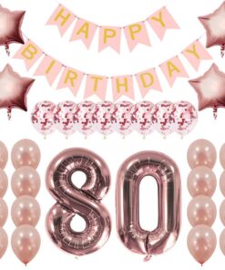 Rose Gold 80Th Birthday Decorations Party Supplies Gifts For Women - Happy Birthday Banner, 80 Number And Confetti Balloons