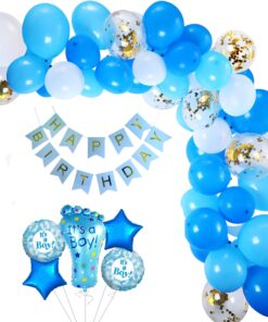 Birthday Decoration kit for 1st Birthday Boys-85 Pcs Bday With Blue Banner, Blue Star, Balloons, Foil Balloons, 1st Birthday For Kids
