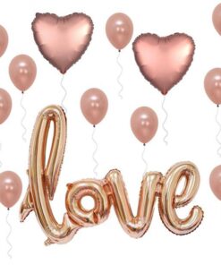 Love Shape Letter Foil Balloon and Rose Gold Metallic Balloons for Birthday Wedding Valentine’s Day Engagement Party Decorations (15 piece)