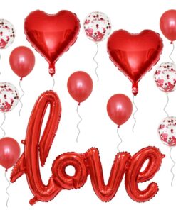 Red Love Shape Letter Foil Balloon for Birthday Wedding Valentine’s Day Engagement Party Decorations (15 piece)