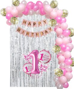 1st Birthday Decoration For Girl Happy Birthday Foil Balloon, Metallic Balloons Combo Girls Birthday Supplies (109 Pcs)