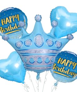 Blue Boys Prince Crown Foil Balloons Set for Boys Theme Birthday Party (set of 5)