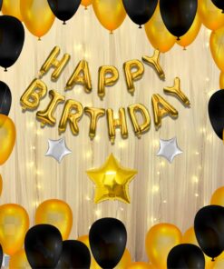 Party Decor Mall – 37PCS Happy Birthday Metallic Gold & Black Balloon Decor Kit