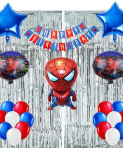 68Pcs Spider Superhero Theme Birthday Decoration for Boys, Spider superhero Foil Balloon & Banner, Red, White & Blue Balloons