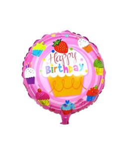 Printed Round Shape Cake Pink Happy Birthday Foil Balloon