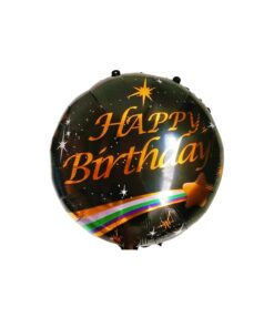 Printed Round Shape Black & Gold Happy Birthday Foil Balloon