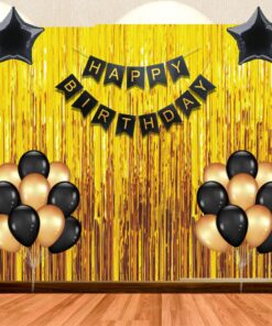 26PCS Happy Birthday Black & Metallic Gold Balloon Decor Kit