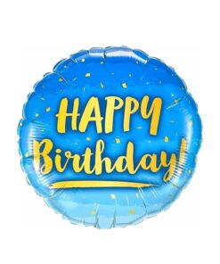 Party Decor Mall – Printed Round Shape Blue Happy Birthday Foil Balloon