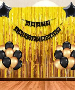 41PCS Happy Anniversary Black & Gold Balloon Decor Kit