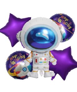 Party Decor Mall – Astronaut Happy Birthday Foil Balloon Set for Space Purple Theme Birthday Party – Pack of 5