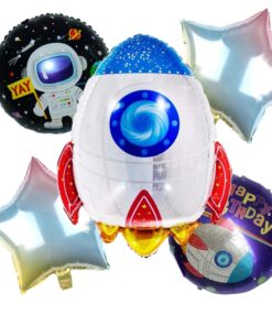 Party Decor Mall – Space Happy Birthday Foil Balloon Set for Space Theme Birthday Party – Pack of 5