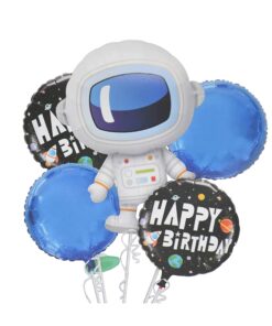 Astronaut Theme Happy Birthday Foil Balloon Set for Space Theme Birthday Party - Pack of 5