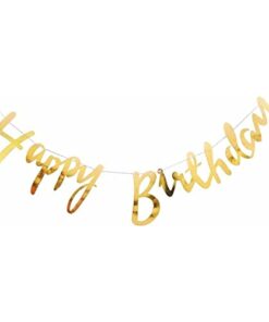 Happy Birthday Banner Cursive Gold Dangler