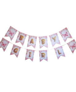 Pink Butterfly - Baby Girl Banner for Baby Welcome