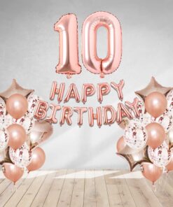 Rosegold Birthday Decor Metallic Balloon, Confetti, Star Foil Balloon, Heart Foil Balloon, Foil Happy Birthday & foil Number (10)