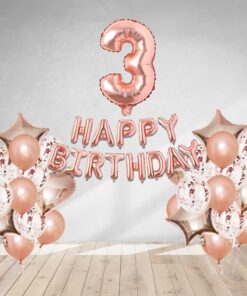 Rosegold Birthday Decor Metallic Balloon, Confetti, Star Foil Balloon, Heart Foil Balloon, Foil Happy Birthday & foil Number (3)