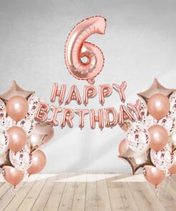 Rosegold Birthday Decor Metallic Balloon, Confetti, Star Foil Balloon, Heart Foil Balloon, Foil Happy Birthday & foil Number (6)