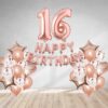 Rosegold Birthday Decor Metallic Balloon, Confetti, Star Foil Balloon, Heart Foil Balloon, Foil Happy Birthday & foil Number (16)