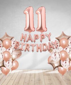 Rosegold Birthday Decor Metallic Balloon, Confetti, Star Foil Balloon, Heart Foil Balloon, Foil Happy Birthday & foil Number (11)