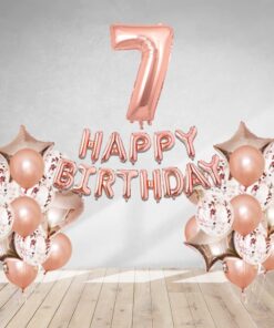 Rosegold Birthday Decor Metallic Balloon, Confetti, Star Foil Balloon, Heart Foil Balloon, Foil Happy Birthday & foil Number (7)