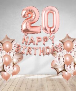 Rosegold Birthday Decor Metallic Balloon, Confetti, Star Foil Balloon, Heart Foil Balloon, Foil Happy Birthday & foil Number (20)