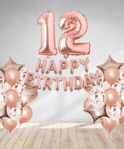 Rosegold Birthday Decor Metallic Balloon, Confetti, Star Foil Balloon, Heart Foil Balloon, Foil Happy Birthday & foil Number (12)