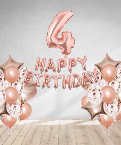 Rosegold Birthday Decor Metallic Balloon, Confetti, Star Foil Balloon, Heart Foil Balloon, Foil Happy Birthday & foil Number (4)