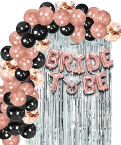 Rose Gold Bride To Be Balloons and Confetti Balloons Black, Metallic Rose Gold Balloons Set for Bridal Shower Decorations -60 Pcs