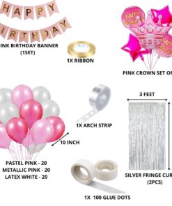 Pink Crown Theme Birthday Balloon Decoration DIY Kit (71 Pcs)